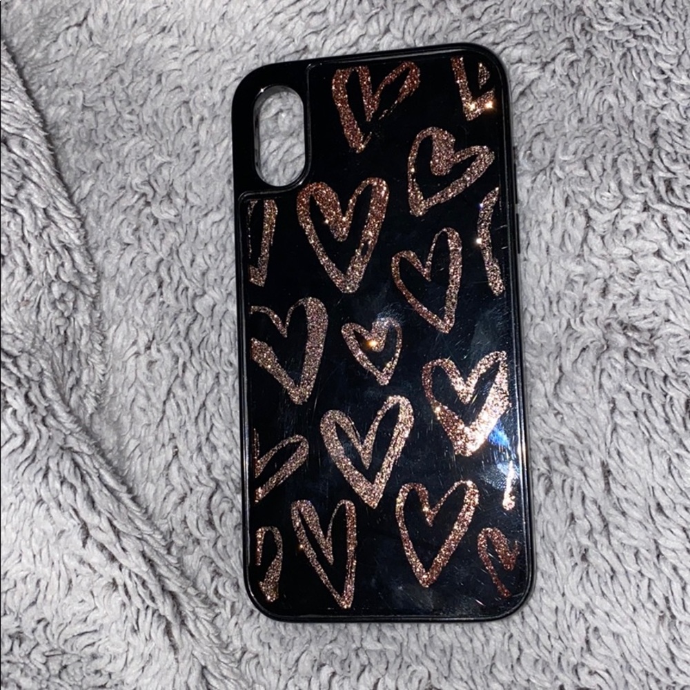 iphone XS pink heart waterfall sparkly case